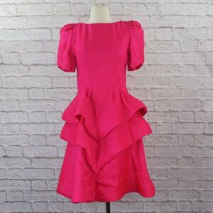 Vintage 80s Scaasi Boutique Nan Duskin Hot Pink Tiered Dress
